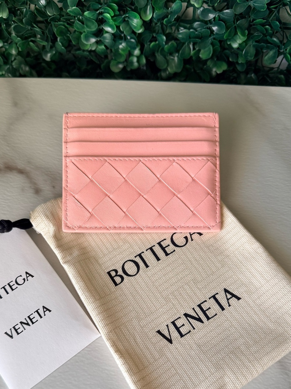 Bottega Veneta Light Pink Intrecciato Card Holder Authentic